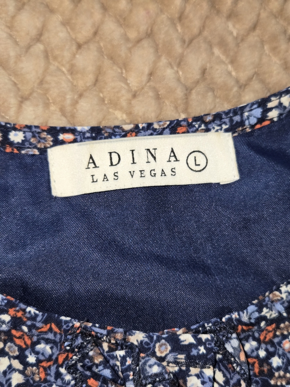 Adina Las Vegas Blue Floral Cottagecore Prairie Smocked Ruffle Midi Dress L - Picture 7 of 15